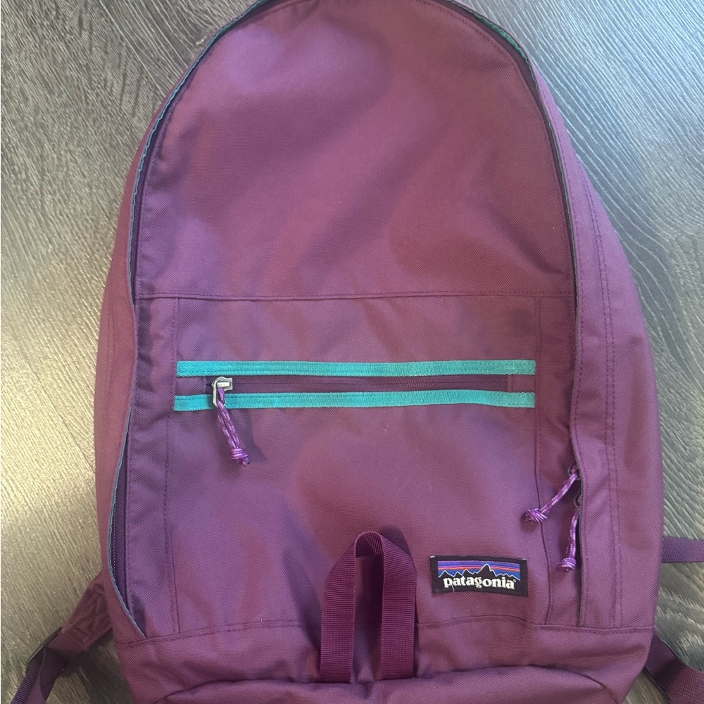 Patagonia Maroon Backpack with Teal Accents